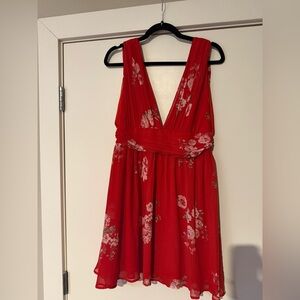 Lulu's Red Floral Deep V Mini Dress